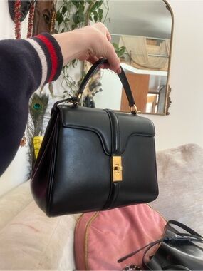 Real Black Leather Top Handle Bag with Gold Hardware - worn once
